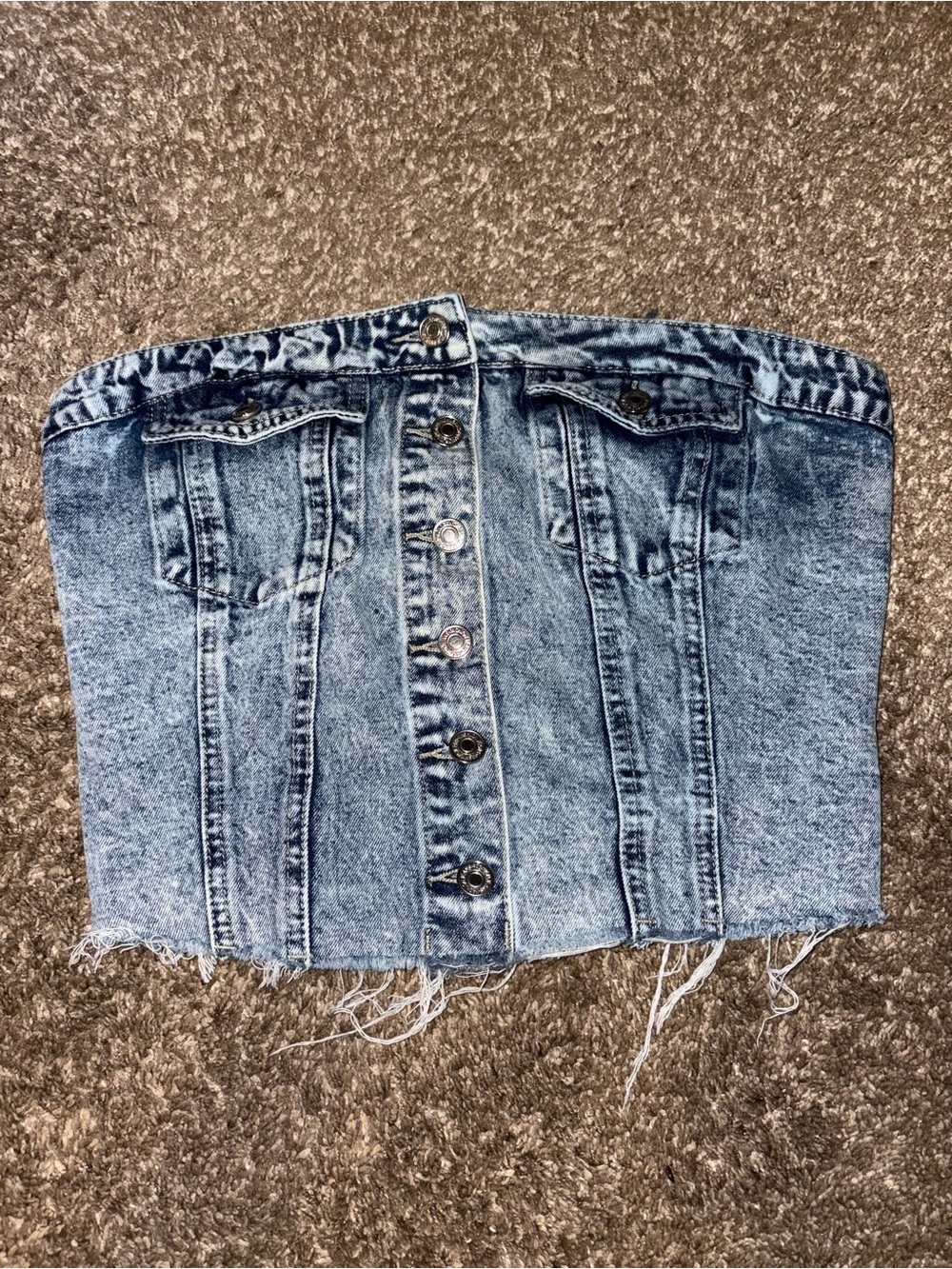 Denim Button-Front Strapless Top - Light Blue